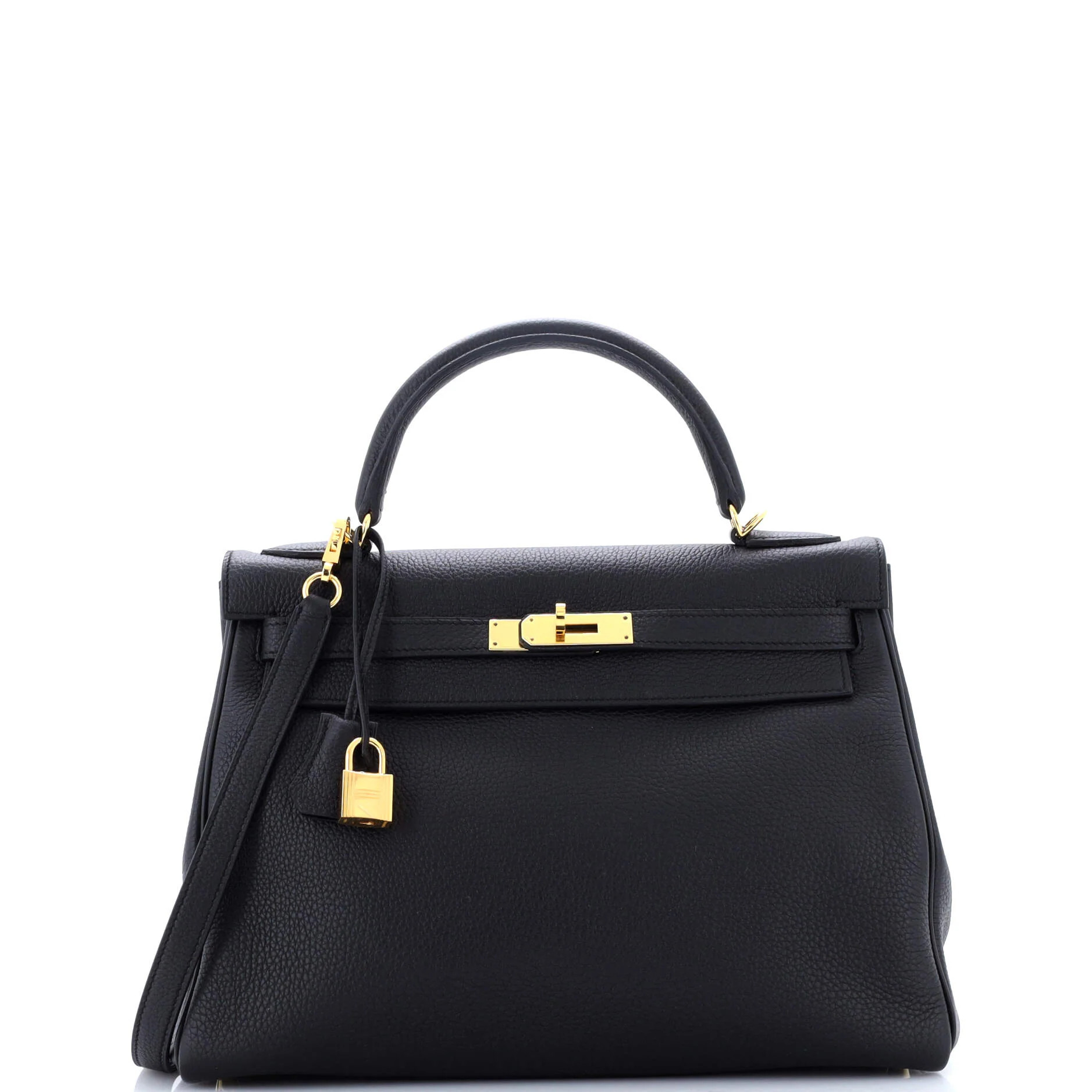Kelly Handbag Noir Clemence with Gold Hardware 32 | Shop Simon