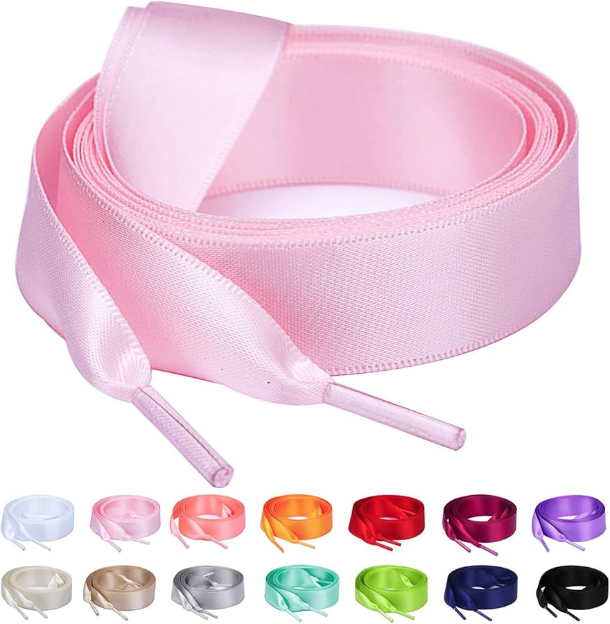 Booyckiy 3/4" Wide Satin Ribbon Shoelaces Flat Colorful Shoe Laces for Women Girls | Amazon (US)