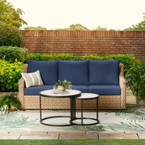 Better Homes & Gardens River Oaks Outdoor Sofa & 2 Nesting Tables with Patio Cover, Navy | Walmart (US)