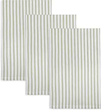 Cackleberry Home Tarragon Green and White Ticking Stripe Kitchen Towels Woven Cotton 18 x 28 Inch... | Amazon (US)