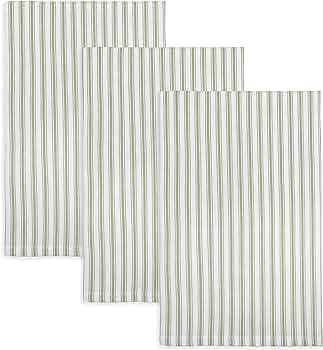 Cackleberry Home Tarragon Green and White Ticking Stripe Kitchen Towels Woven Cotton 18 x 28 Inch... | Amazon (US)