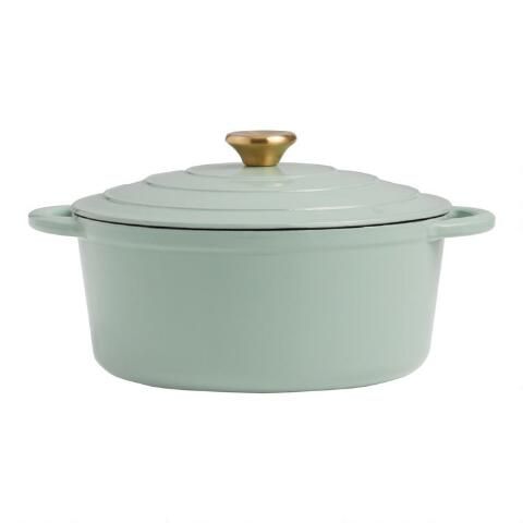 Round Sage Green Enamel Cast Iron Dutch Oven 5 Quart | World Market