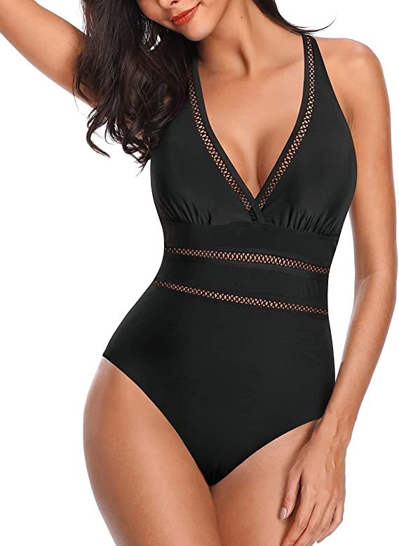 Tempt Me Women Halter Plunge V Neck One Piece Swimsuits Sexy Mesh Hollow Out Monokini Bathing Sui... | Amazon (US)