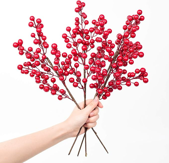 Lvydec 4 Pack Artificial Red Berry Stems - 17 Inch Christmas Holly Berry Branches for Holiday Hom... | Amazon (US)