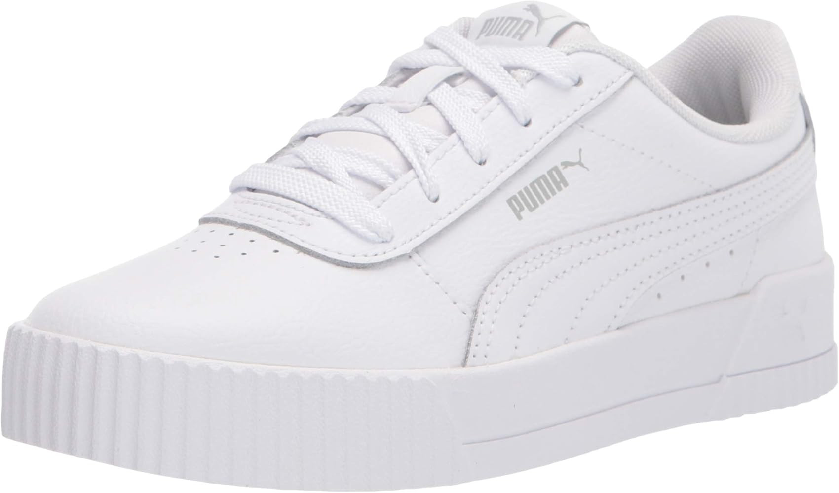 Amazon.com | PUMA girls Carina Sneaker, Puma White-puma White-gray Violet, 4 Big Kid US | Fashion... | Amazon (US)