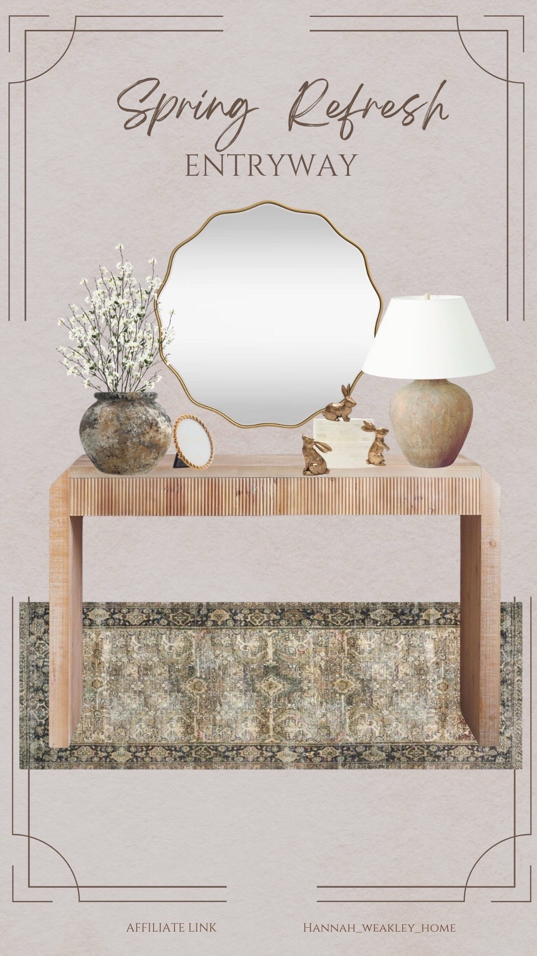 Spring refresh | spring entryway | spring update | bunny decor | Easter table | statement mirror | lamp | rabbit decor 

#LTKHome