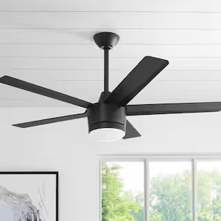 Home Decorators Collection Merwry 52 in. Integrated LED Indoor Matte Black Ceiling Fan with Light... | The Home Depot