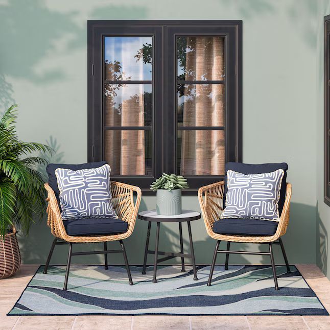 Origin 21 Sarasota Key 3-Piece Wicker Patio Conversation Set with Blue Cushions | Lowe's