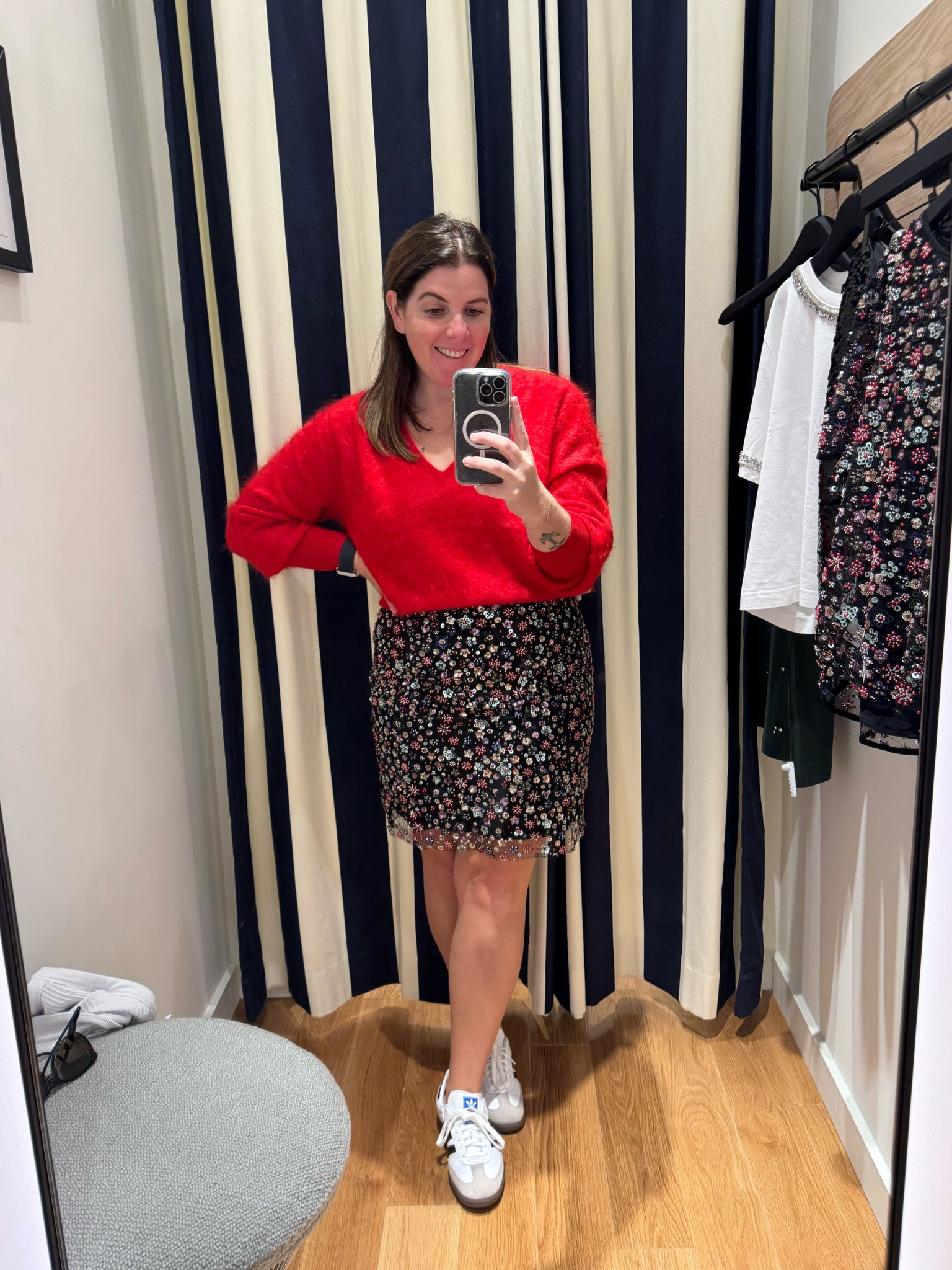 This skirt is a need for your upcoming holiday parties! The sparkles on the skirt look like snowflakes and the sparkle is gorgeous! The sweater and the skirt both run TTS and they can also be styled separately for all of your holiday parties! 

#LTKStyleTip #LTKMidsize #LTKHoliday