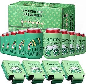 24 Pcs St. Patrick's Day Can Coolers Sleeves St. Patrick's Day Can Sleeves Neoprene Funny Designs... | Amazon (US)