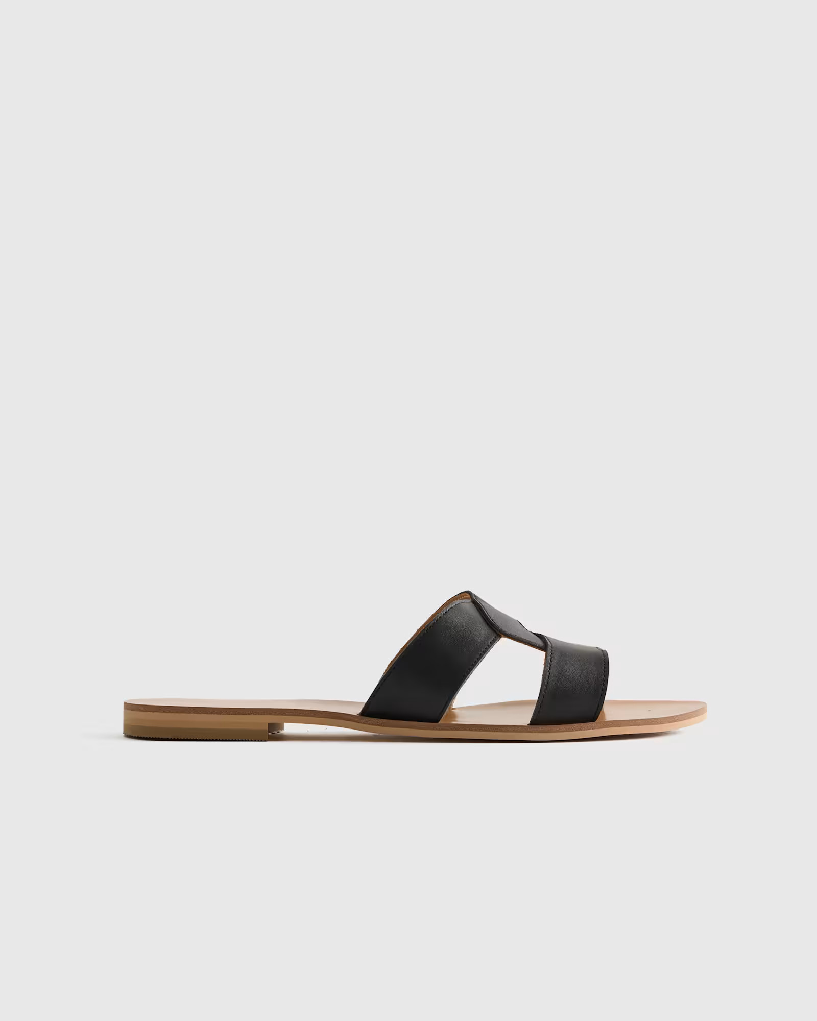Italian Leather Cutout Slide Sandal in Black | Quince