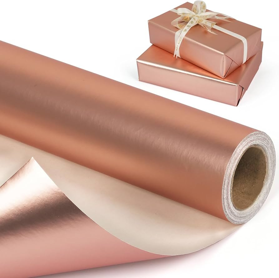 Rose Gold Metallic Wrapping Paper Roll, Solid Color Matte Gift Wrap Paper - Pearly Lustre, Light ... | Amazon (US)