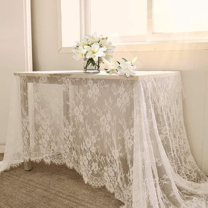B-COOL White Lace Tablecloth 60 X120 Inches Rectangle Vintage Embroidered Bridal Wedding Tableclo... | Amazon (US)