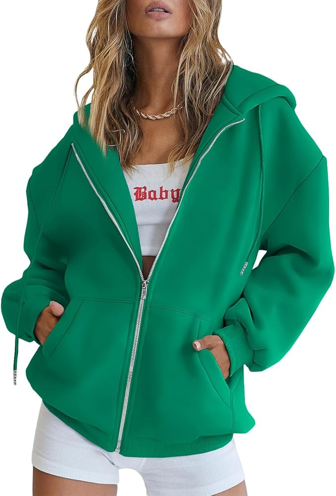 EFAN Women's Drawstring Zip Up Cute Hoodies Fall Jacket Oversized Casual Sweatshirts with Pocket | Amazon (US)
