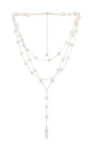 Ettika Pearl Coin Layered Lariat Necklace in Ivory. | Revolve Clothing (Global)