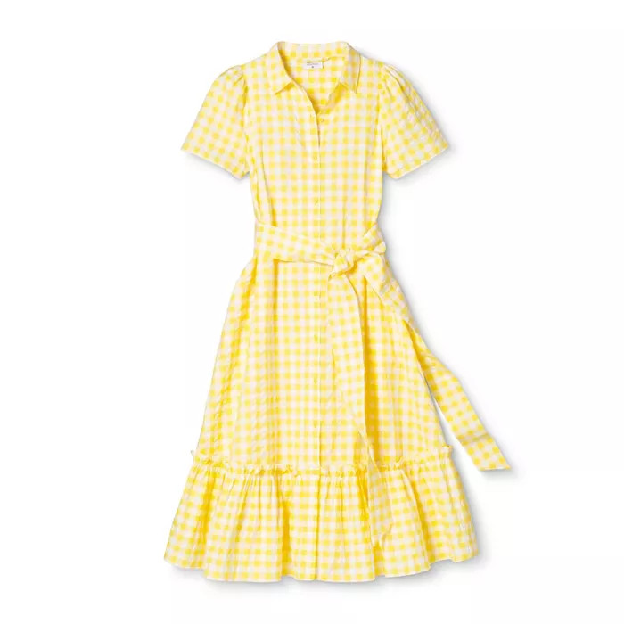 Women's Gingham Puff Sleeve Shirtdress - Lisa Marie Fernandez for Target (Regular & Plus) Yellow/... | Target