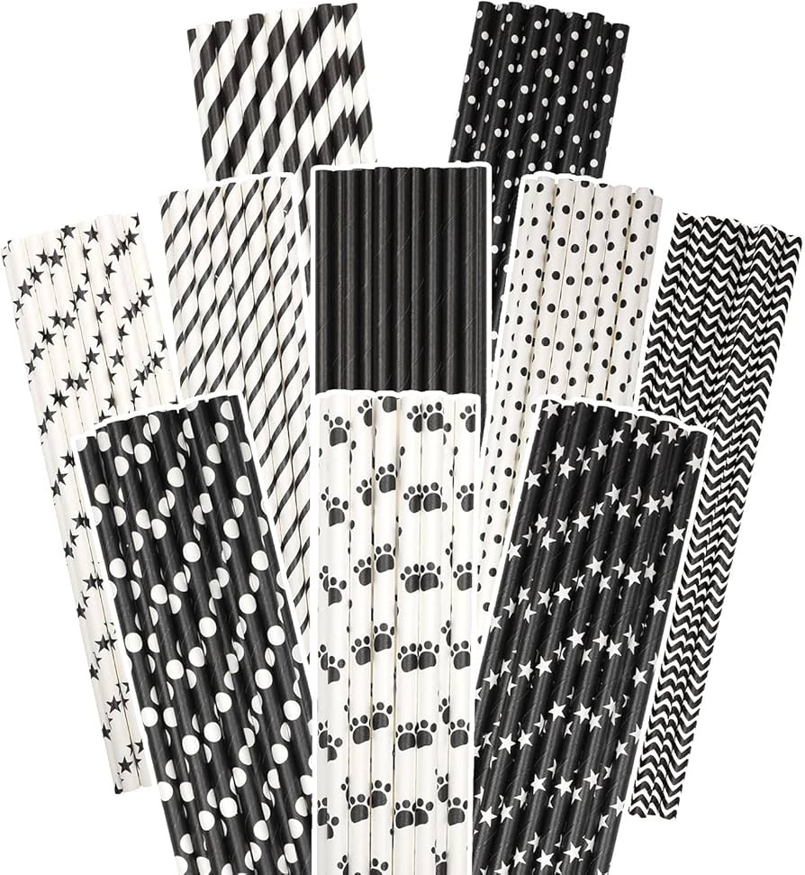 Black Paper Straws for Drinking Black Disposable Straws 150pcs Disposable Straws Bulk（10 Patter... | Amazon (US)