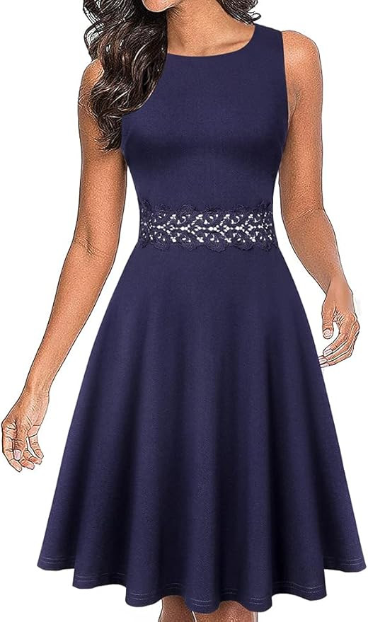 OWIN Women's Vintage Floral Lace Flared A-Line Swing Casual Party Cocktail Dresses Sleeveless | Amazon (US)