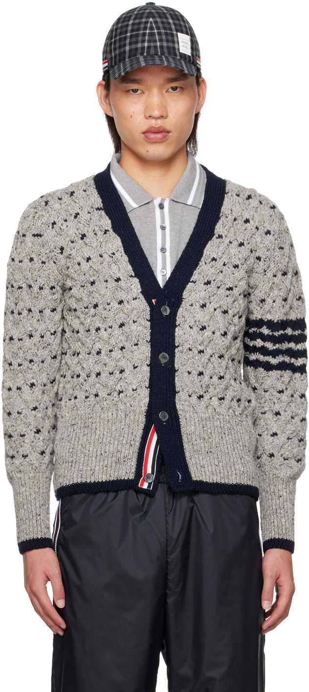 Thom Browne Gray Classic 4-Bar Cardigan | SSENSE