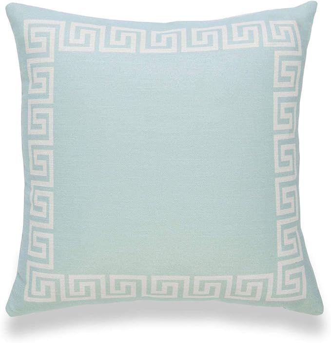 Hofdeco Coastal Decorative Throw Pillow Cover ONLY, for Couch, Sofa, or Bed, Light Aqua Greek Key... | Amazon (US)