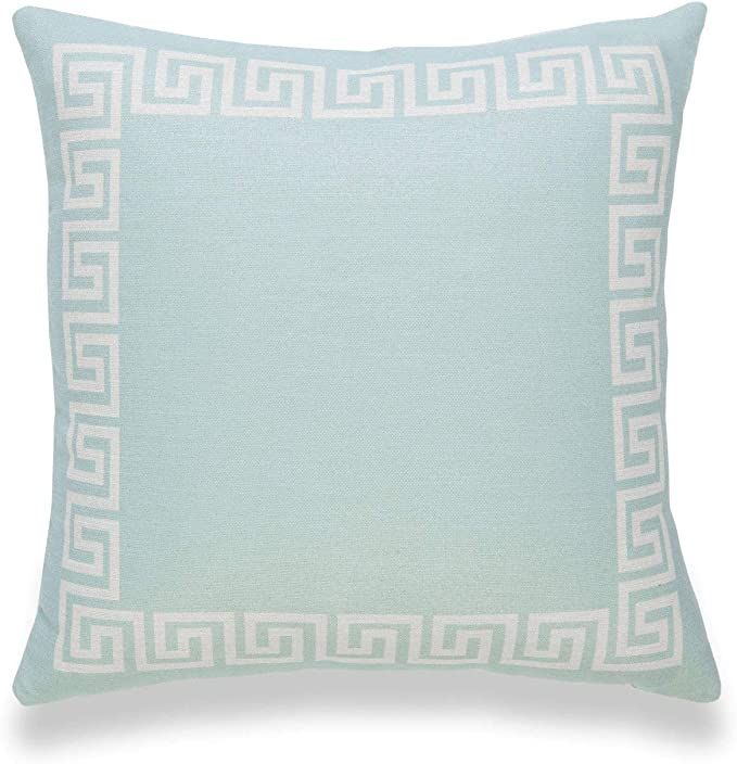 Hofdeco Coastal Decorative Throw Pillow Cover ONLY, for Couch, Sofa, or Bed, Light Aqua Greek Key... | Amazon (US)
