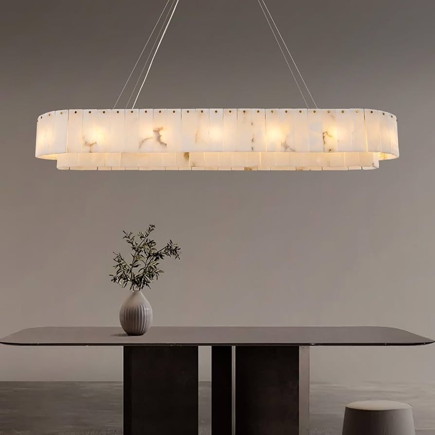 Alabaster Rectangular Chandelier for Dining Room, L54in Gold Large Chandeliers, Marble Modern Pen... | Amazon (US)