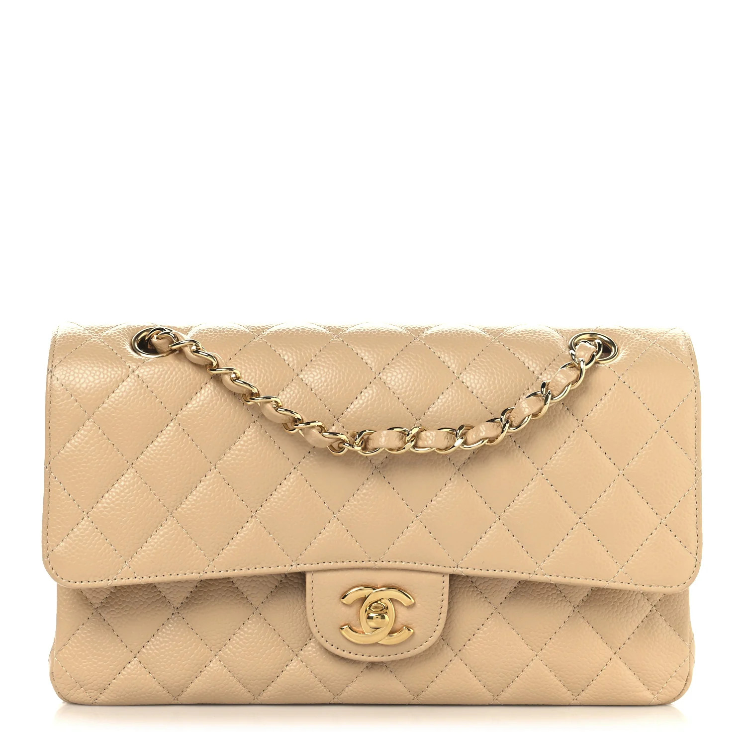 Chanel Caviar Quilted Medium Double Flap Beige 1737834 | FASHIONPHILE (US)