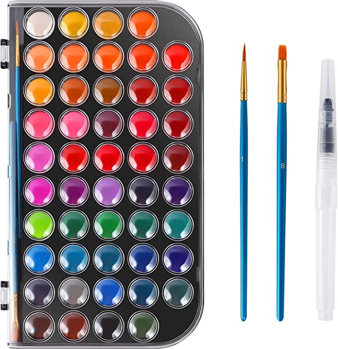 Watercolor Paint Set, 48 Colors Non-toxic Watercolor Paint with a Brush Refillable a Water Brush ... | Amazon (US)