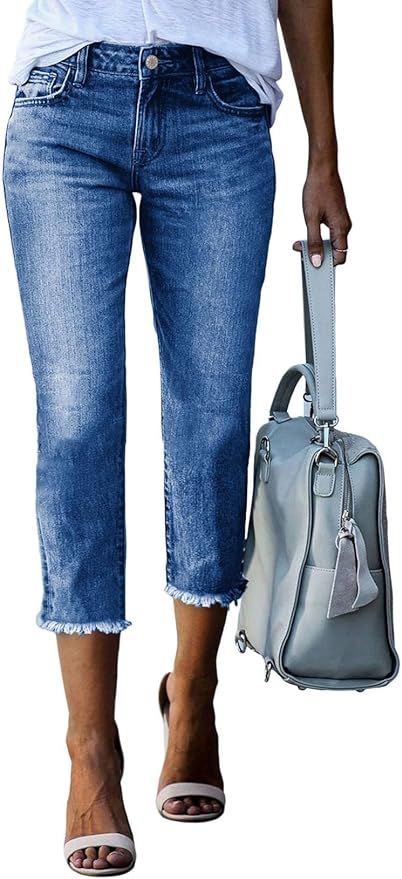 Sidefeel Women's Capri Jeans Stretchy Straight Leg Denim Pants | Amazon (US)