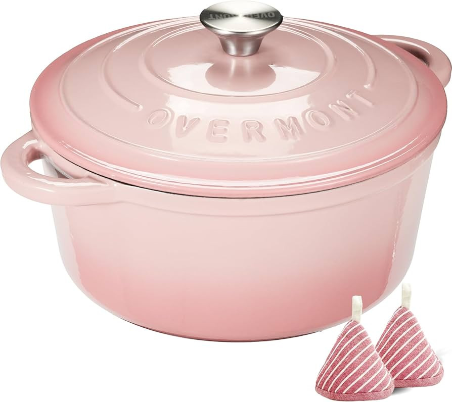 Overmont Enameled Cast Iron Dutch Oven - 5.5QT Pot with Lid Cookbook & Cotton Potholders - Heavy-... | Amazon (US)