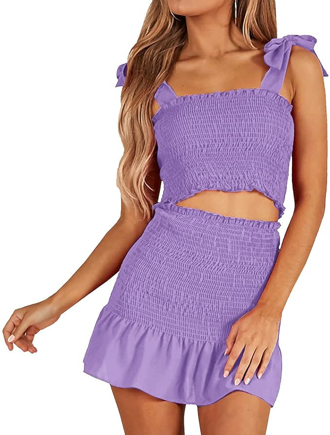 Women's Bohemian Bow Tie Tube Crop Top with High Waist Bodycon Skirt Two Piece Outfit Dress Suit ... | Amazon (US)