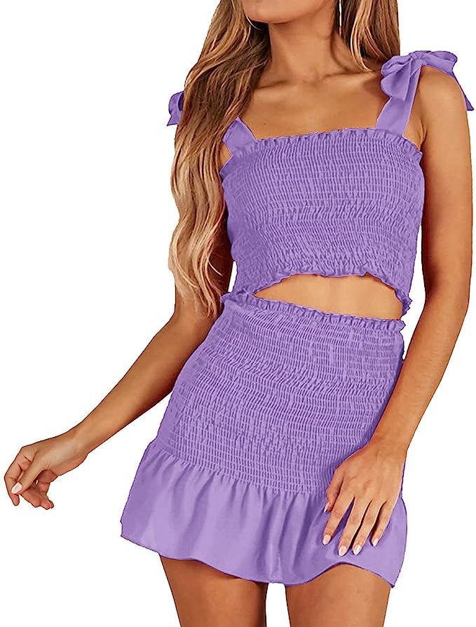 Women's Bohemian Bow Tie Tube Crop Top with High Waist Bodycon Skirt Two Piece Outfit Dress Suit ... | Amazon (US)