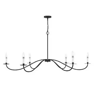 60 in. W x 26 in. H 6-Light Matte Black Chandelier with White Candle Sleeves with Brass Accents | The Home Depot