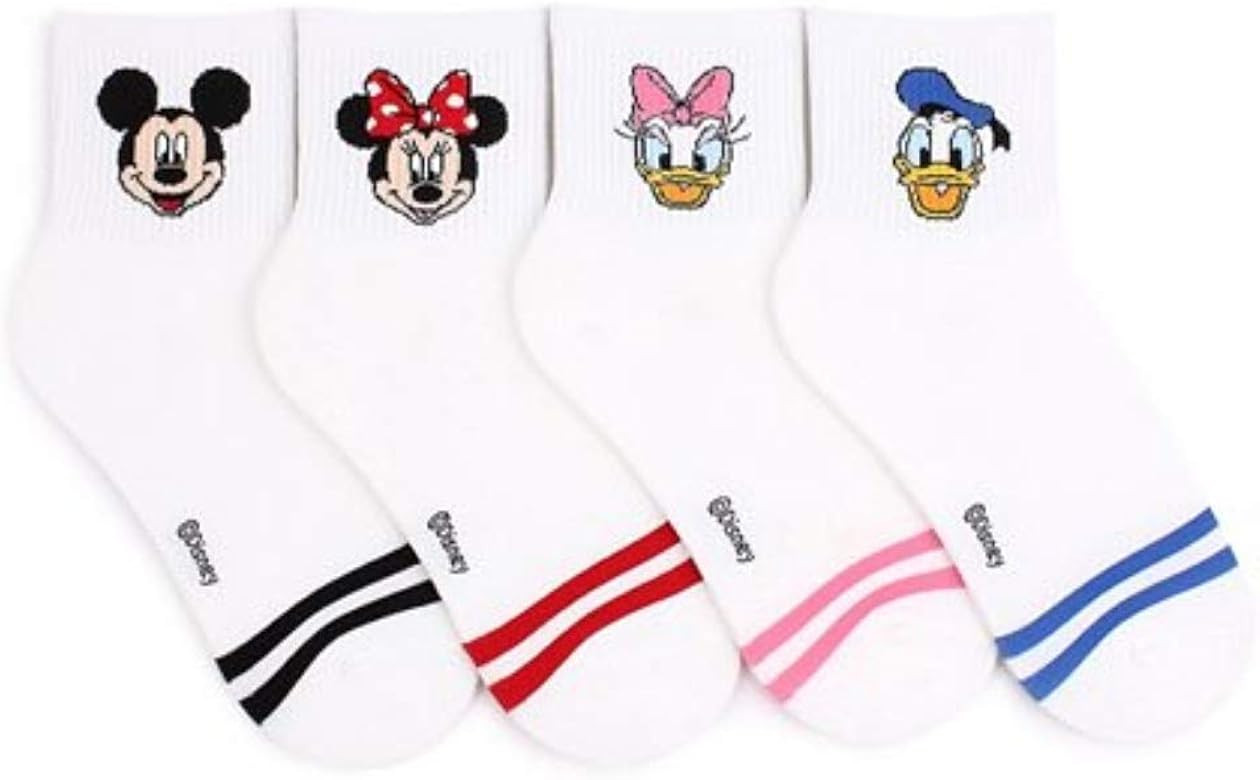 Disney Official Licensed Women Crew Socks 4 Pairs Mickey Minnie Donald Daisy | Amazon (US)