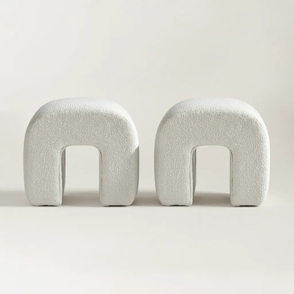 Lily 18'' Beige Boucle Upholstered Waterfall Ottoman (Set of 2) | Pop Maison