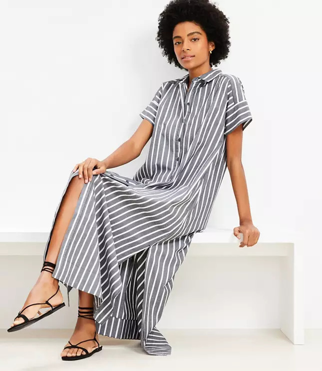 Petite Striped Maxi Pocket Shirtdress | LOFT