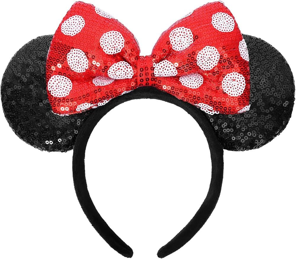 UNSPAZ Mouse Ears Headbands, Sequin Mouse Ears for Women Girls Boys, Shiny Bow Headband for Cospl... | Amazon (US)