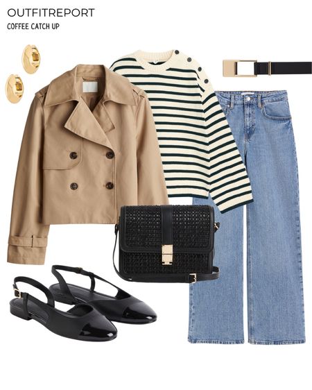 Wide leg denim striped sweater jumper and cropped trench coat with flats 

#LTKitbag #LTKstyletip #LTKshoecrush