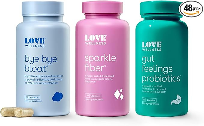 Love Wellness Bloating Kit, Bye Bye Bloat, Sparkle Fiber Pills & Gut Feeling Probiotics | Digesti... | Amazon (US)