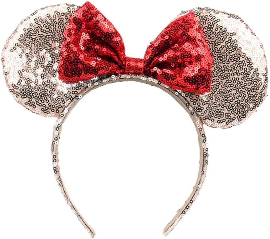 OBUY Mouse Ears Bow Headbands Glitter Princess Party Decoration Adult Mouse Ears,Sparkly Mouse Ears | Amazon (US)