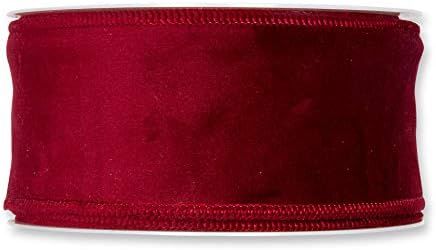 FloristryWarehouse Burgundy Red Christmas Velvet Fabric Ribbon 2 inches Wide on 9 Yards roll. Wir... | Amazon (US)