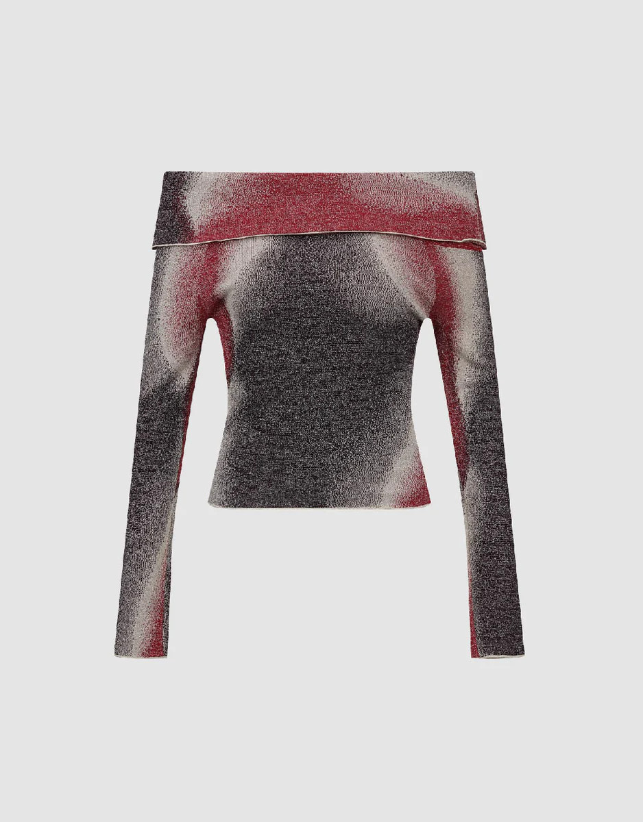 Printed Off-Shoulder Knitted T-Shirt | Urban Revivo