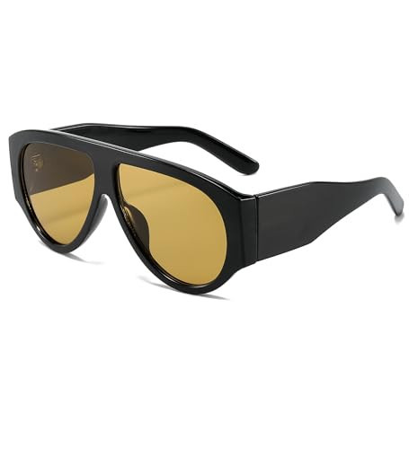 NULOOQ Trendy Retro Oversized Aviator Sunglasses for Women Men 70s Vintage Luxury Big Thick Frame Sun Glasses (Black Frame/Light Brown Lens) | Amazon (US)