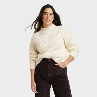 Women's Cable Mock Turtleneck Pullover Sweater - Universal Thread™ | Target