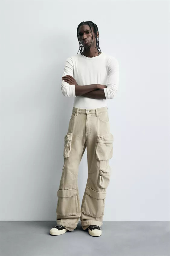 DENIM CARGO PANTS WITH POCKETS | Zara US