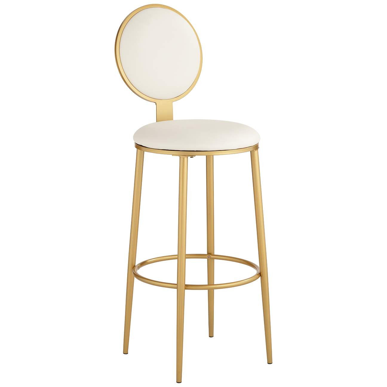 Calix 44 1/2" Gold Metal and White Leather Barstool | Lamps Plus