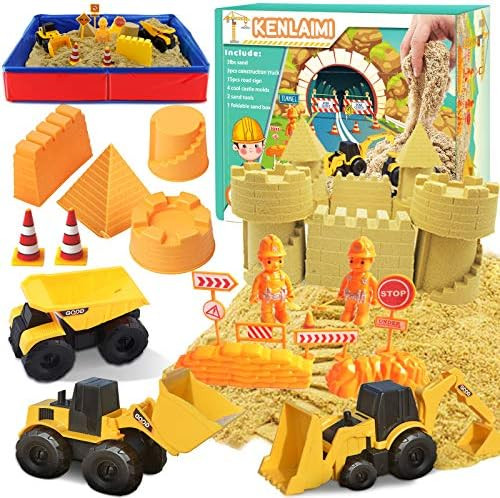 Kenlaimi Play Construction Sand Kit - 3lbs Sand with 3 Large Construction Trucks,16 Construction ... | Amazon (US)