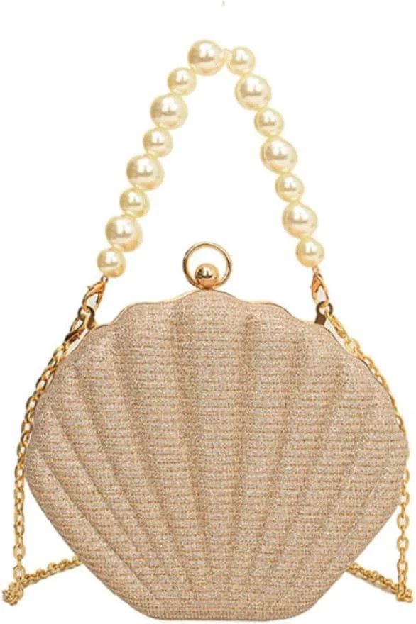 Lovely Shell Handbag Purse Beaded Evening Bag Chain Cross-body Clutch Purse | Walmart (US)