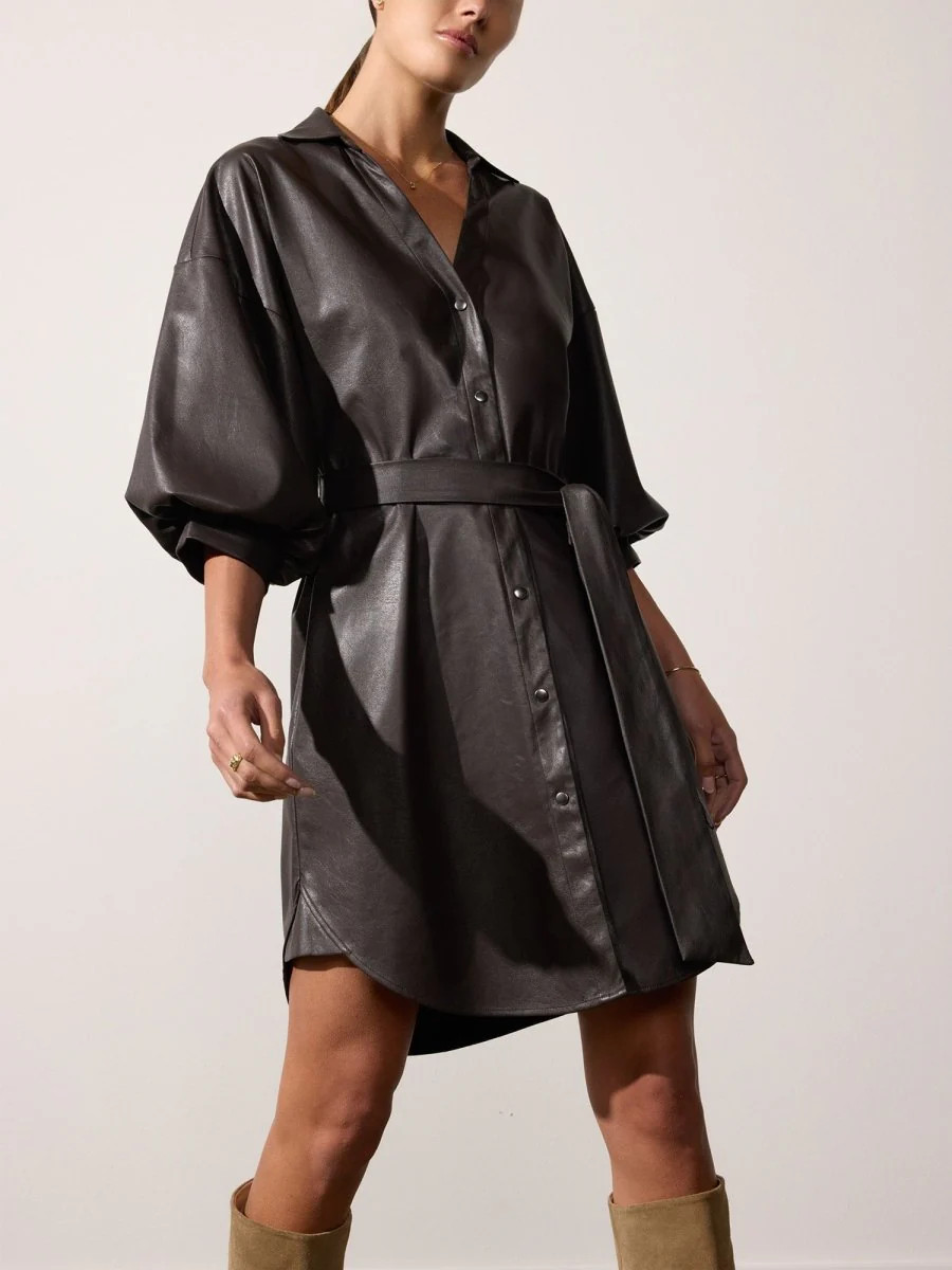 Women's Kate Belted Vegan Leather Dress in Timber | Brochu Walker | Brochu Walker