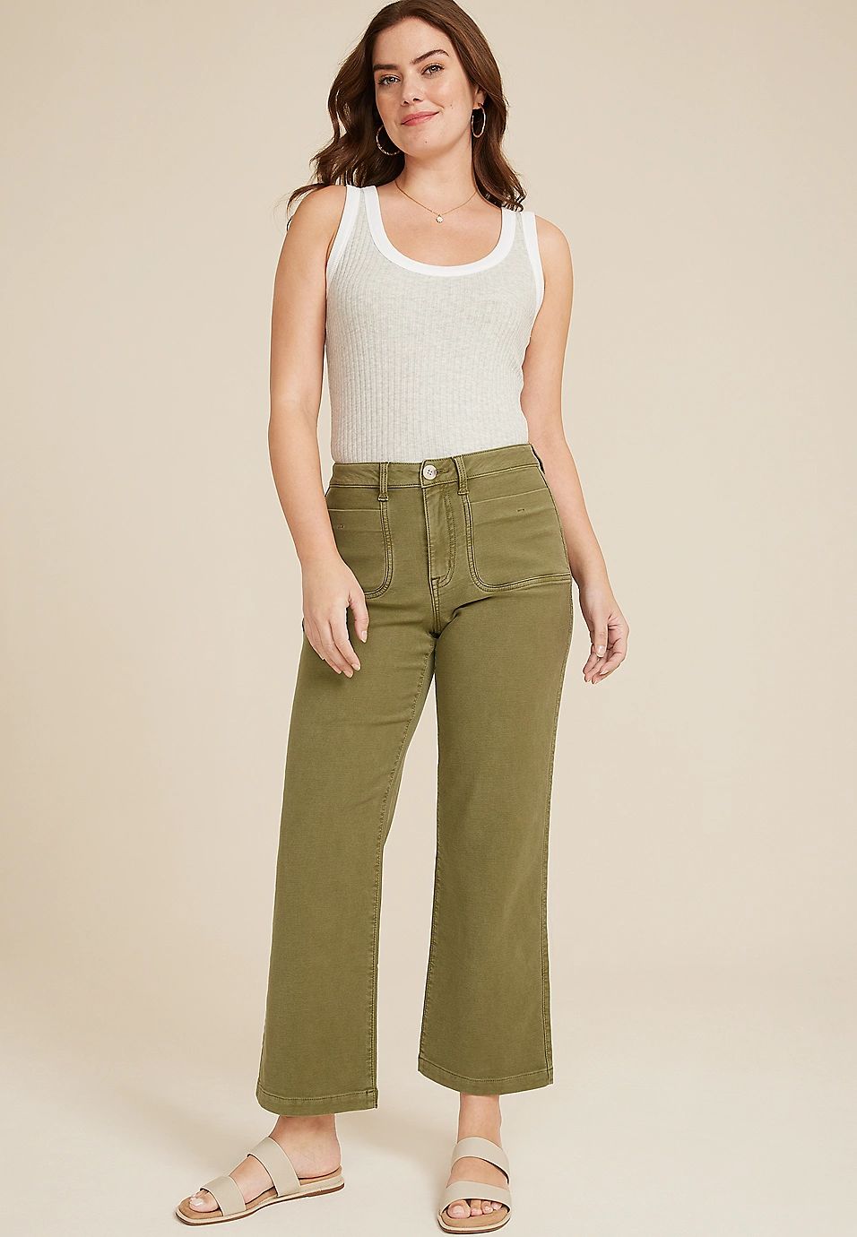 Patch Pocket High Rise Wide Leg Pant | Maurices